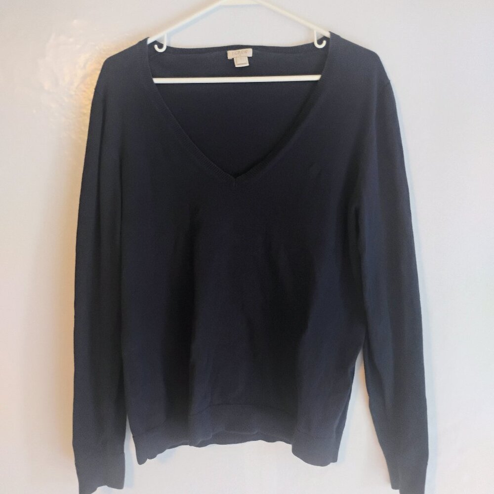 J.Crew Navy Blue V-Neck Long Sleeve Shirt Size L Classic Work Casual Top